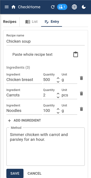 Recept so zoznamom surovín a postupom